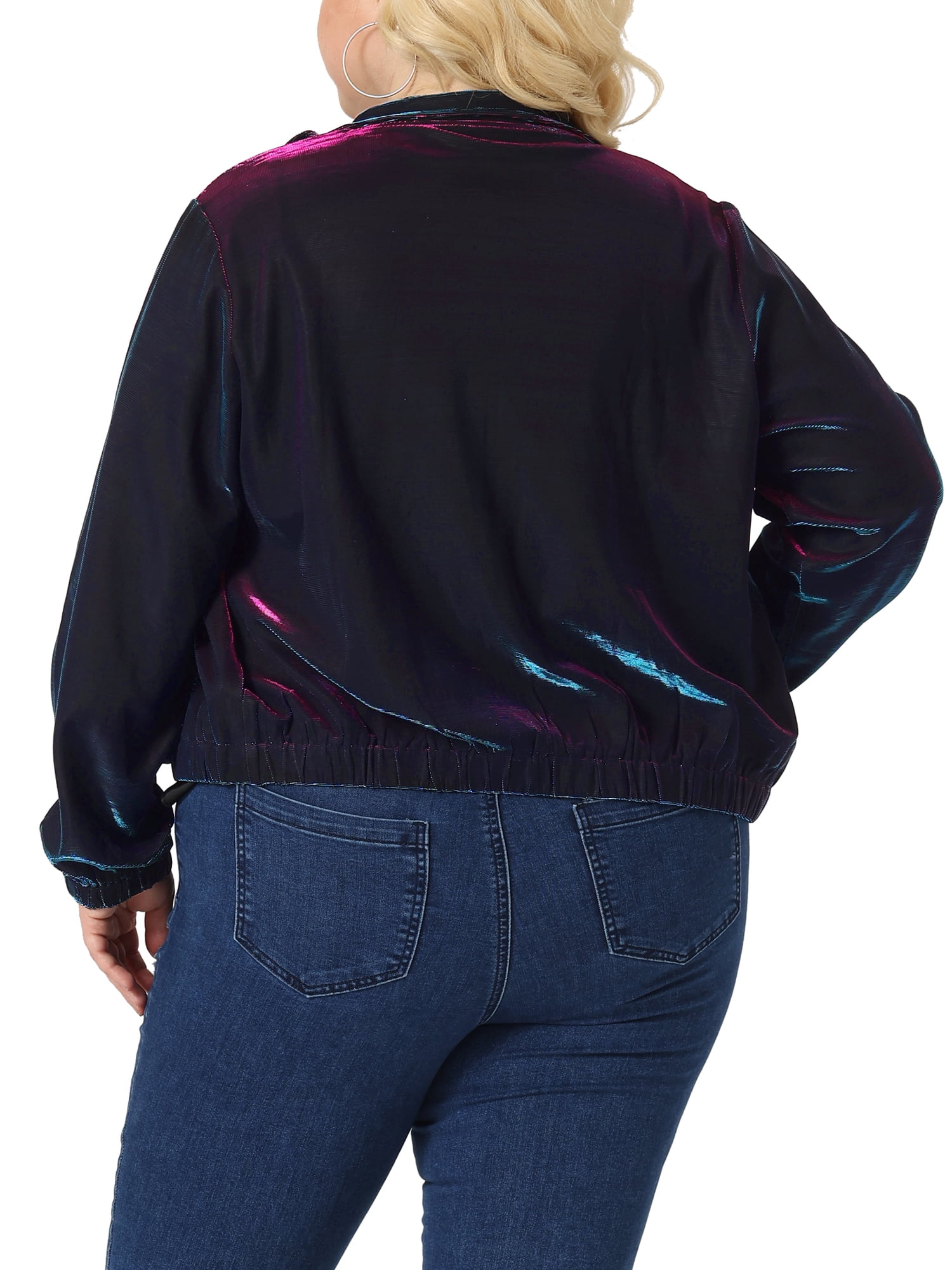 DARING DIVA Plus Size Holographic Long Sleeve Zip Up Mesh Jackets 2X Blue Purple