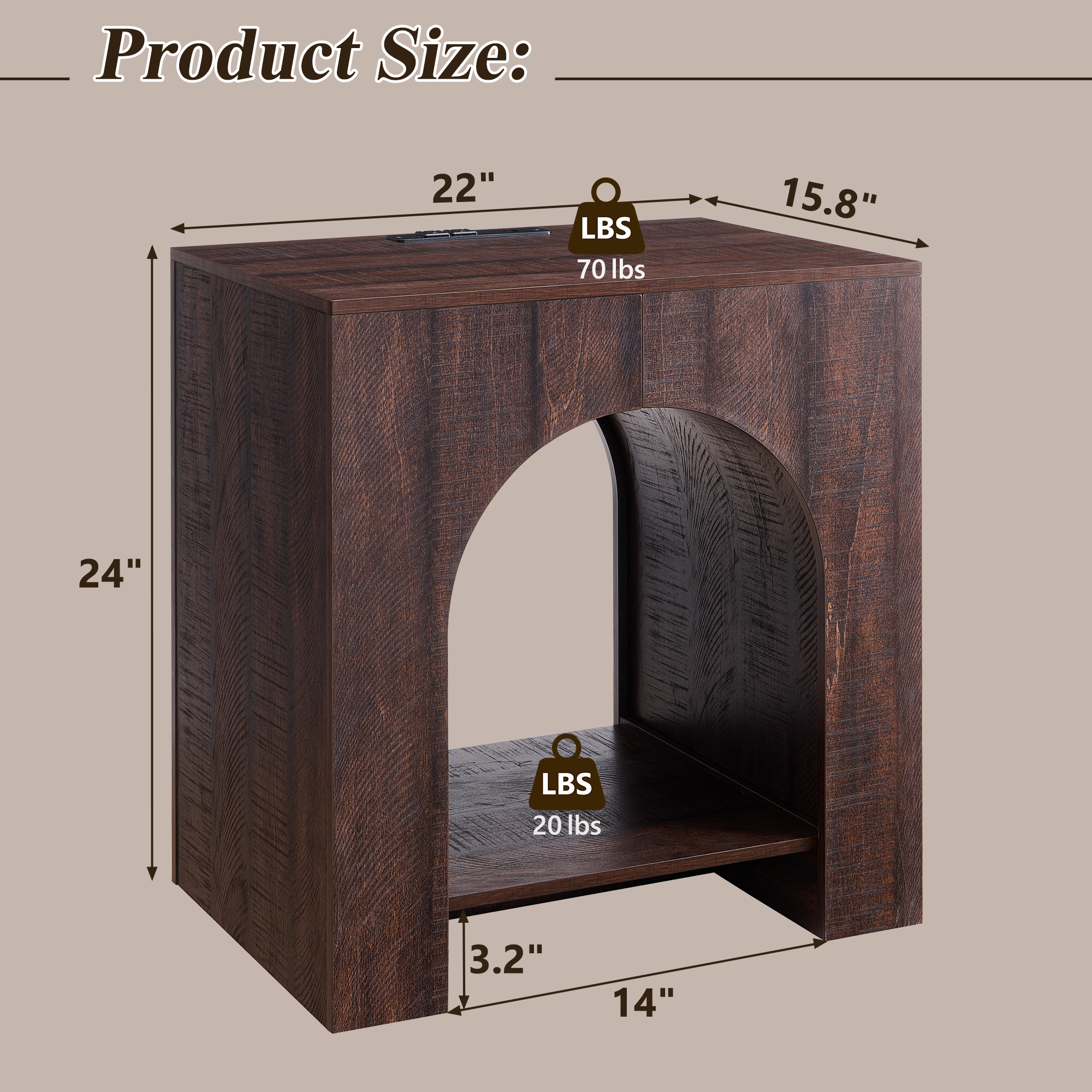 SinCiDo Modern Arched Nightstand with Charging Station, Bedside Table with Open Shelf Storage for Bedroom, Living Room