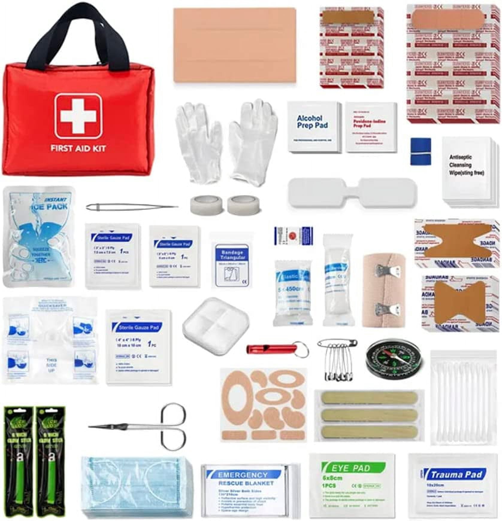 Small First Aid Kit | 220 PCS Essential Emergency Trauma Medical Supplies | Packed in a Red Waterproof Box | Perfect for Car Home Office Travel Outdoor Camping Hiking Mini First Aid Set