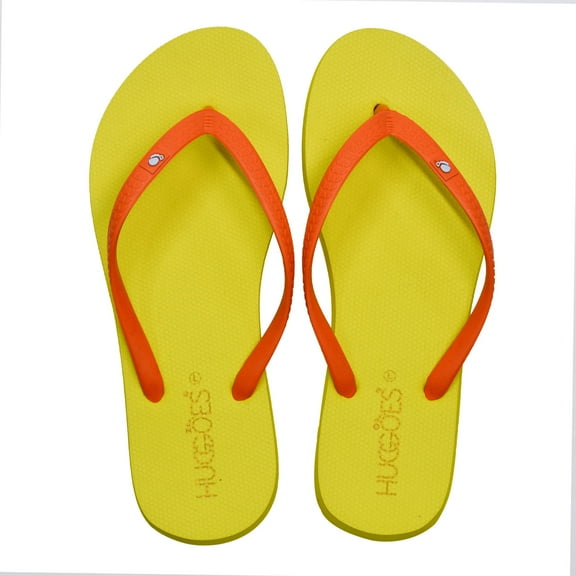 HUGGOES Flambe Natural Rubber Comfort Flip Flops for Women - Yellow/Orange