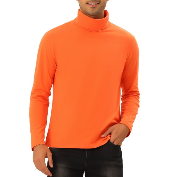 INSPIRE CHIC Turtleneck Top for Men's Long Sleeves Knitted Pullover T-Shirt M Orange