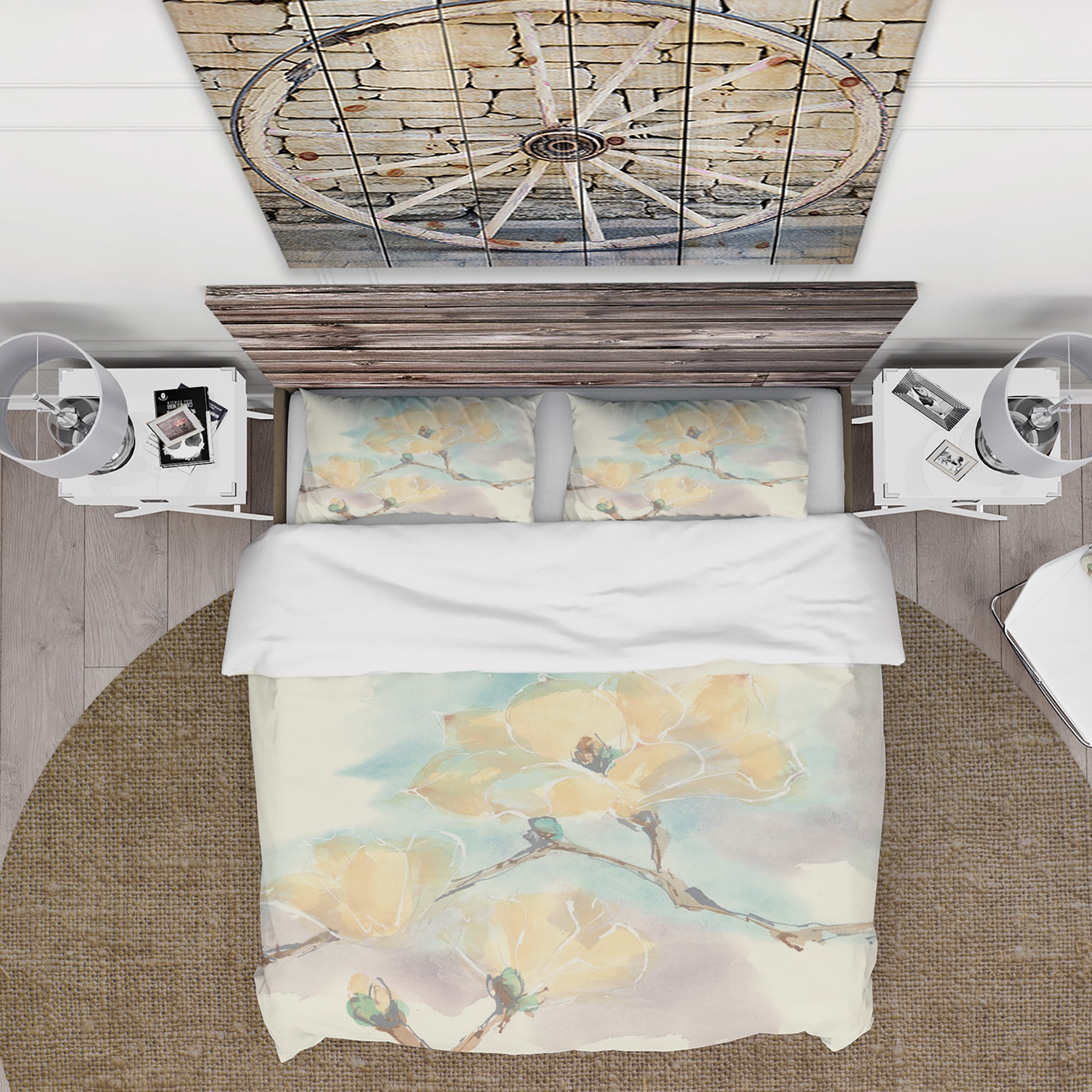 Designart 'Magnolias in White I' Traditional Duvet Cover Set
