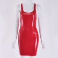 thumbnail image 1 of Sexy Slim PU Dress Sleeveless U-Neck High Waist A-Line Mid-Length Zipper Red, 1 of 4