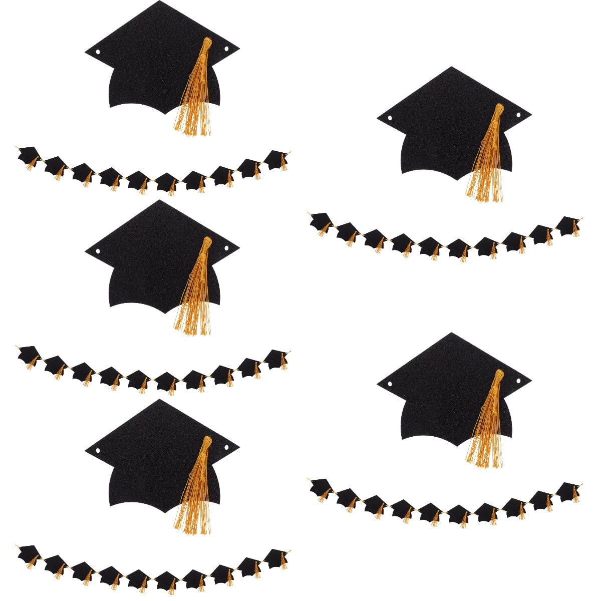 Worgeous 5-Piece Graduation Cap Garland Banner, Graduation Party Decoration Hanging Banner for Celebration