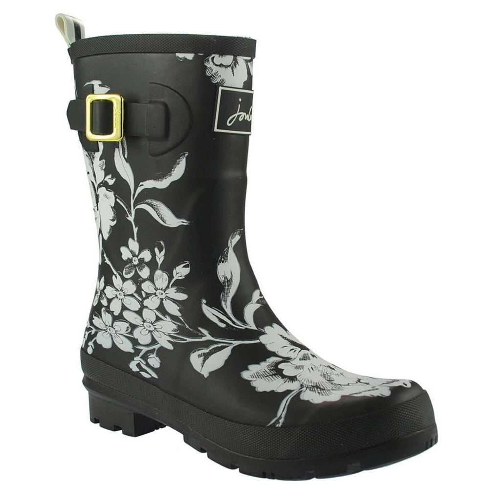 Joules JOULES MOLLY WELLY WOMEN'S MID RAIN BOOTS BLACK FLORAL US 7 EU