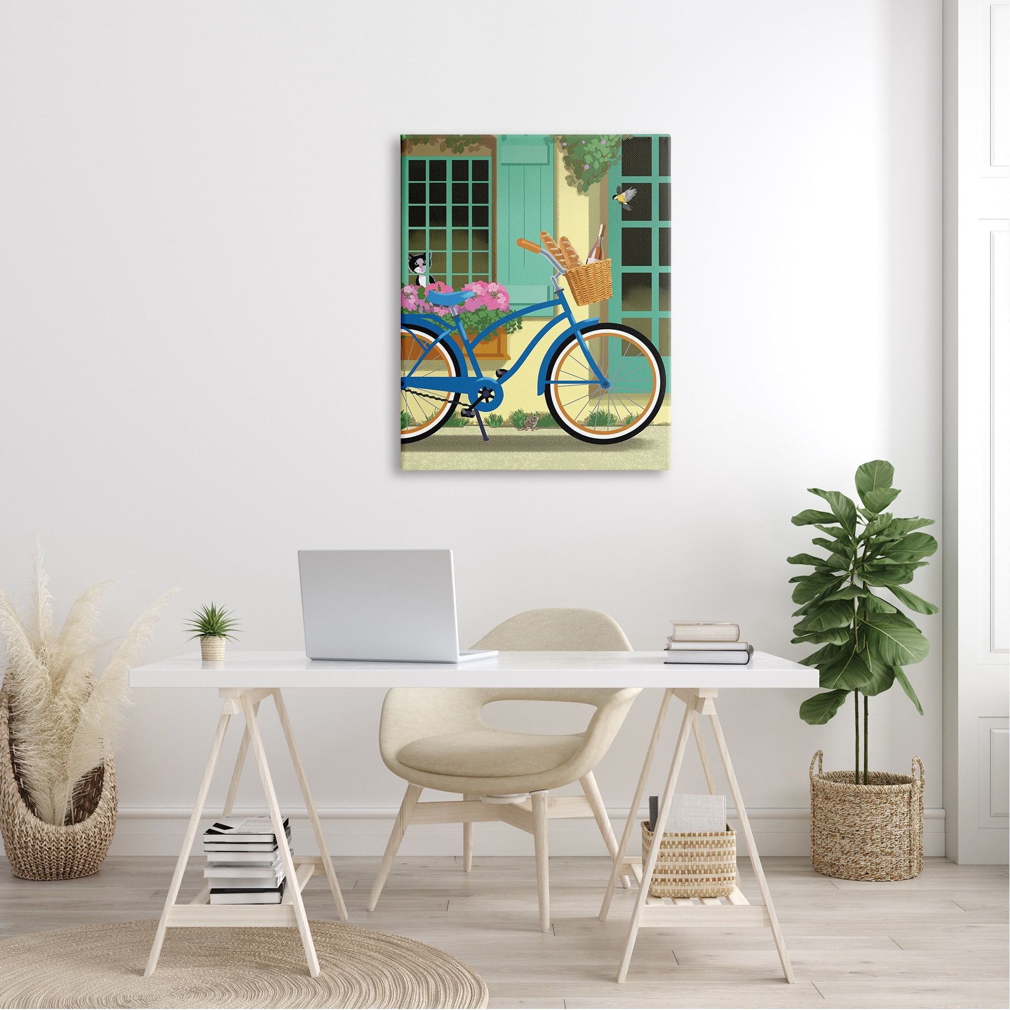 Stupell Industries Quaint Bicycle Parked Bread Basket Cat Window Industrial Painting Gallery-Wrapped Canvas Print Wall Art, 30 x 40, Design by Sally Springer Griffith