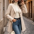 thumbnail image 4 of cocolona Pea Coats for Women Solid Color Elegant Notched Lapel Single Breasted Overcoat Slim Fit Pleated Hem Long Jacket, 4 of 7