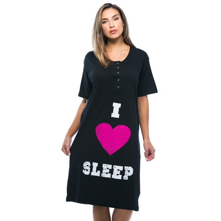 Sleeve Jersey Gown Just Love Short Sleeve Nightgown Sleep Dress Women (Black - I Heart Sleep, Medium) ()