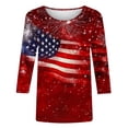 thumbnail image 4 of Plus Size July 4th Tshirts Womens 3/4 Length Sleeve Crewneck Graphic Tees Funny Holiday Patriotic Outfits Red, 4XL, 4 of 5