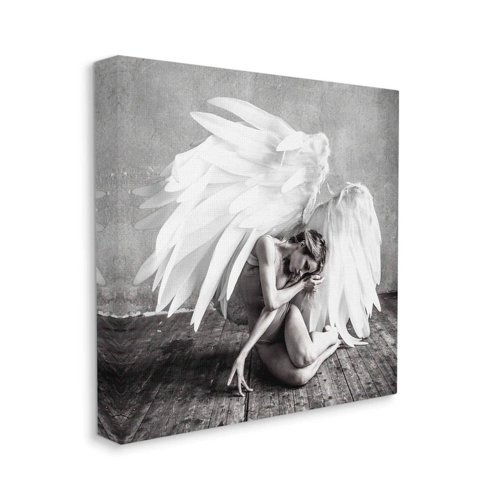 Stupell Industries Magical White Angel Wings Woman Monochrome Photography Canvas Wall Art, 24 x 24, Design by Nicholas Ivins