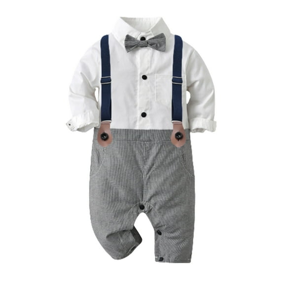 Edvintorg 3-24Months Baby Boys Romper Long Sleeve Clearance Trendy Style Toddler Bow Tie Cotton Long Crawler Jumpsuit Romper Overalls For Newborns Boy