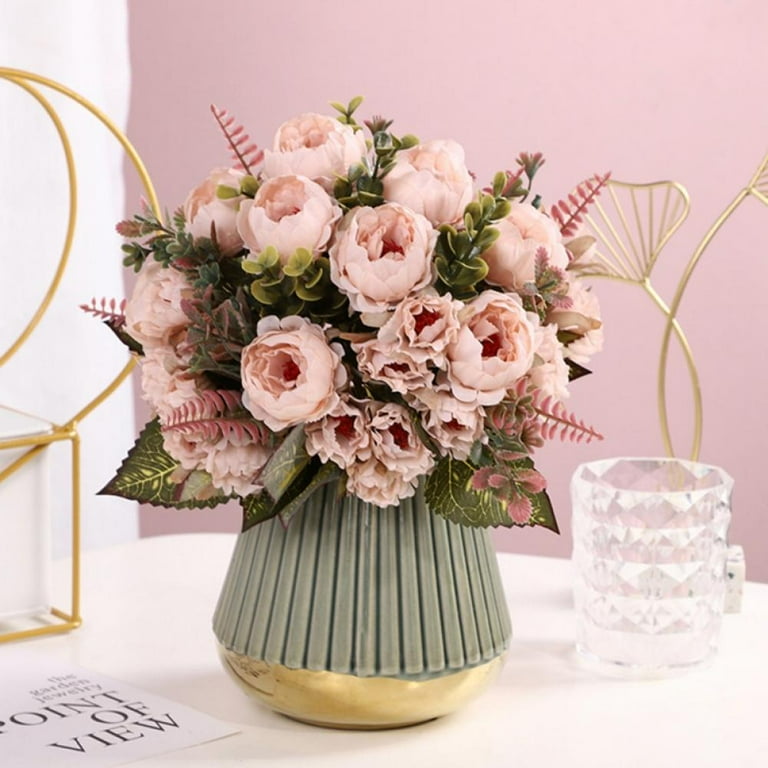 Artificial Flowers Fake Peony Silk Flowers Bouquet Decor Faux Camellia Flower Arrangements Wedding Table Centerpieces