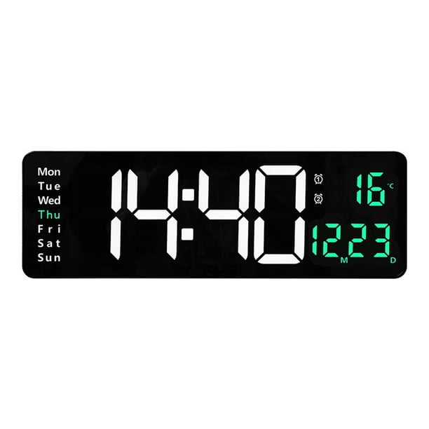 Wall Mount Clock Large LED Digital Wall Clock Remote Control Temp Date Week Display Memory Table