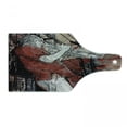 thumbnail image 1 of Music Cutting Board, Trumpet Musician on Grunge Cityscape Background in the Night Boho Art Print, Decorative Tempered Glass Cutting and Serving Board, Wine Bottle Shape, Red Black White, by Ambesonne, 1 of 1