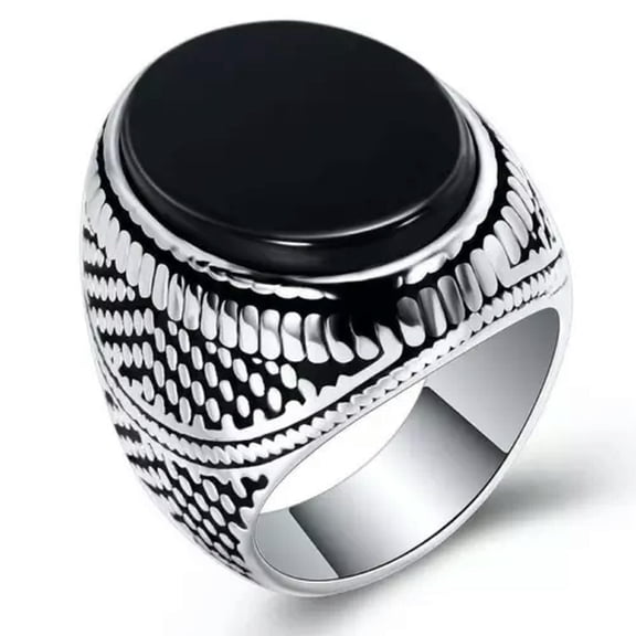 HOOUN Turkish Ottoman Men Onyx Rings 925Silver Punk Rock Biker Ring Band Party Jewelry-11-1#