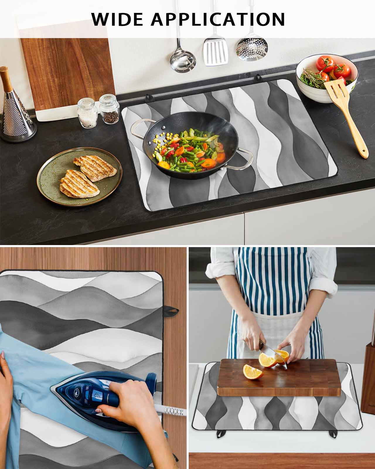 nqOlkjepod Large Induction Cooktop Protector Mat 36"x21", Gray Stripes Stove Top Covers for Electric Stove, Vintage Farmhouse Greyish Ripple Pattern Stove Burner Cover Mats, Glass Top Stove Cover