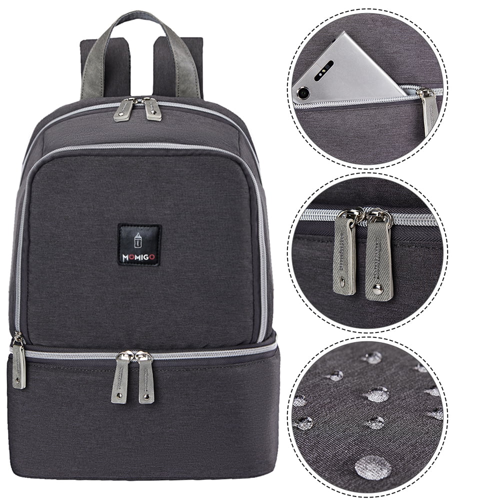 Breast Pump Bag Backpack - Cooler Lunch Bag Double Layer for Mother Large Size Gray