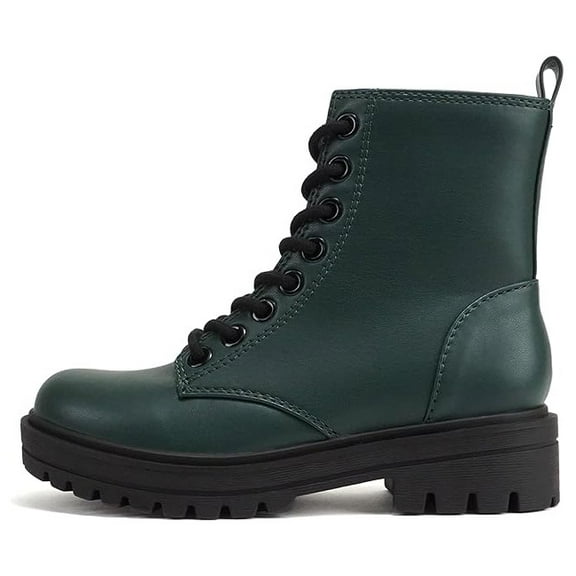 Soda FIRM Women Lace Up Combat Boots with Side Zipper - Forest Green - Size 9.5