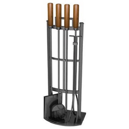 Panacea Products 15037 5-Pc. Fireplace Tool Set, Black with Wood Handles -