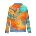 thumbnail image 4 of Long Sleeve Crewneck Pullover for Women Faux Denim Collar Leaf Print Sweatshirt Loose Fit Casual Graphic Top Soft Breathable Daily Wear Clothes, 4 of 5