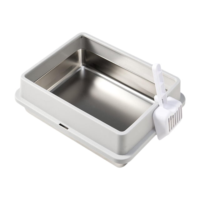 Caja de arena para mascotas con tapa abierta, caja de arena para gatos, suministros de limpieza para mascotas, recipiente para arena tamizada, inodoro
