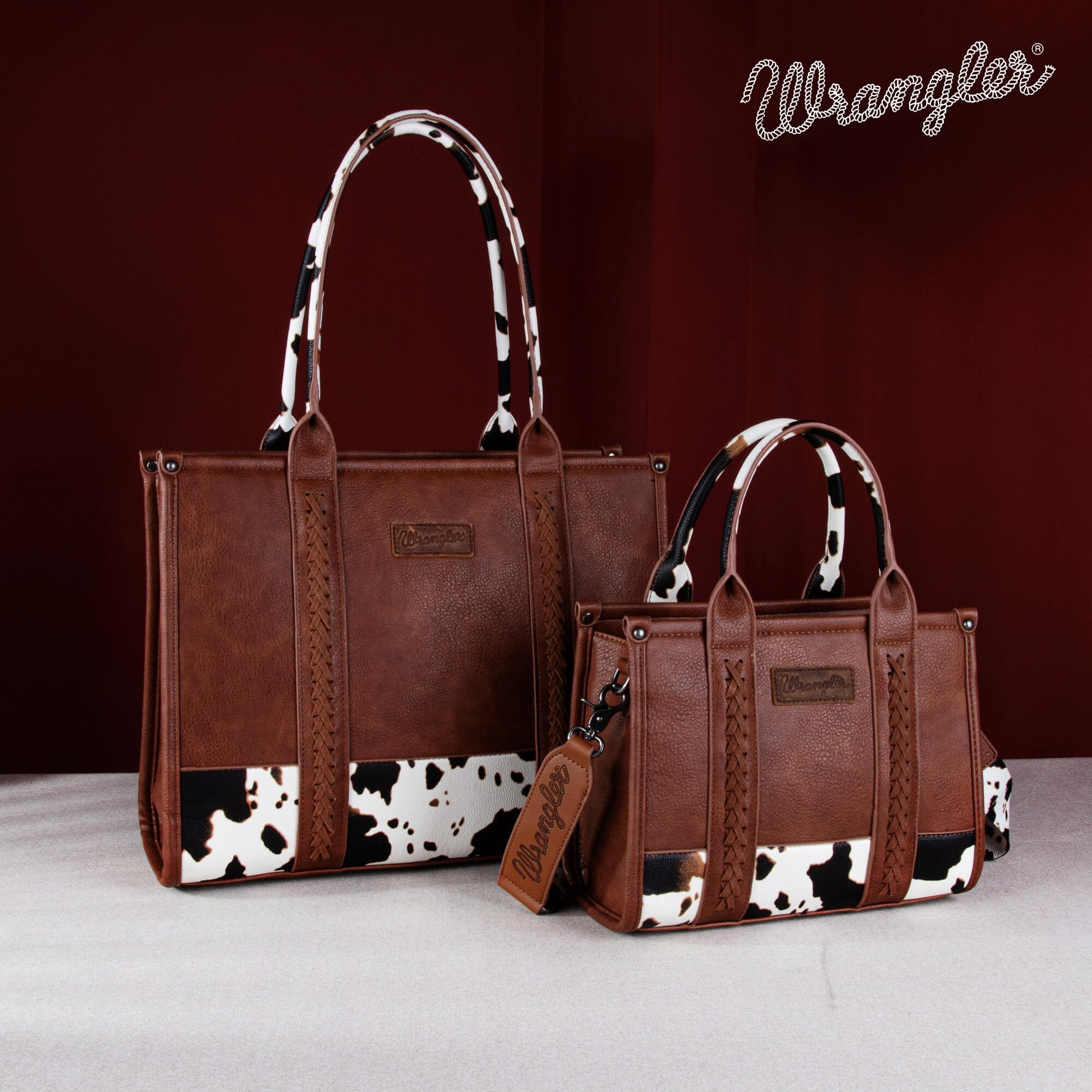 Wrangler Medium Tote Bag for Women Designer Satchel Handbags Top-handle Purses with Strap, Bottom Cow-Brown