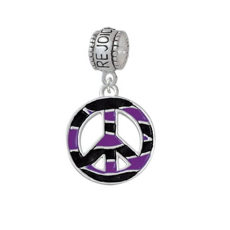 Large Purple Tiger Print Peace Sign - Rejoice Charm Bead