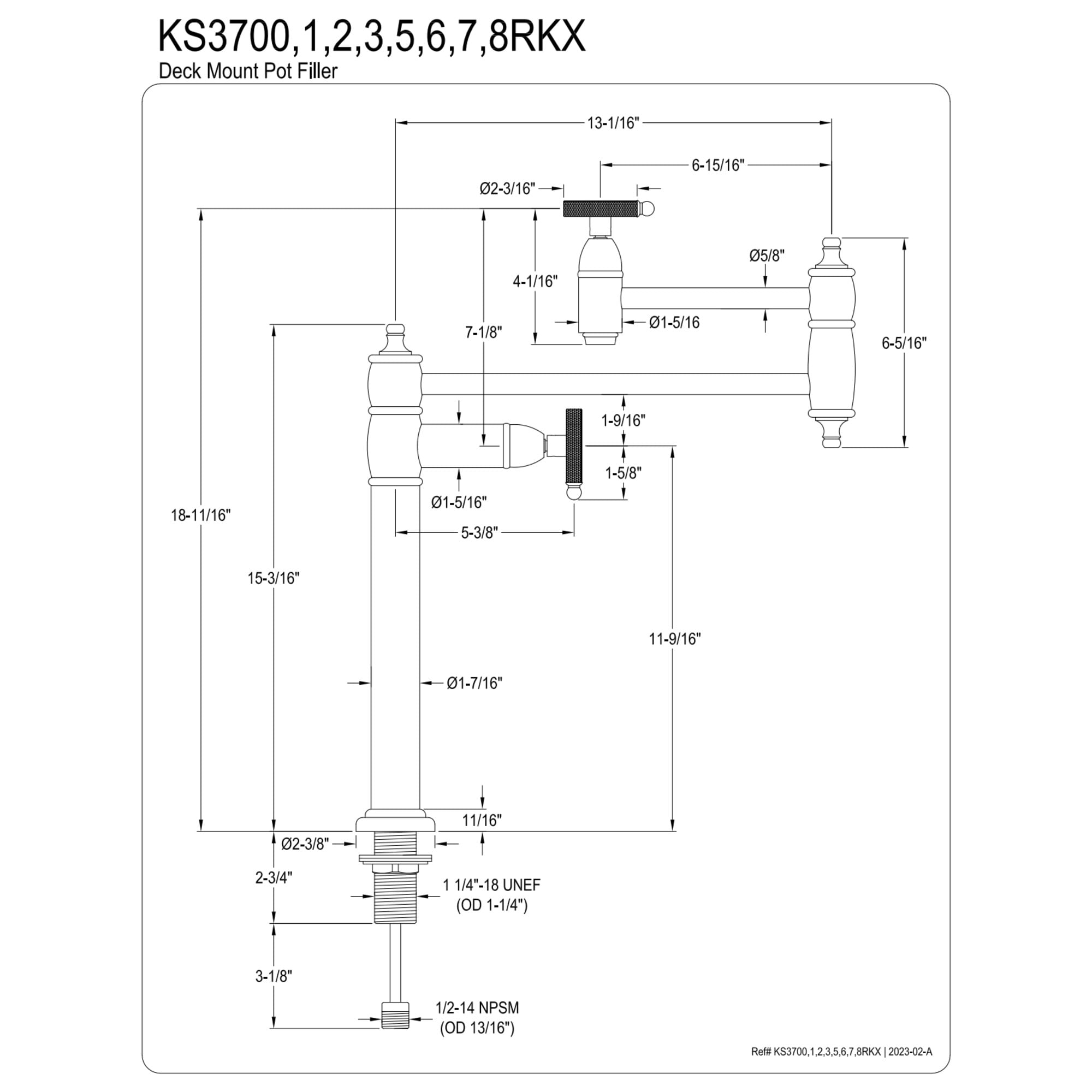 Kingston Brass KS3706RKX Webb Deck Mount Pot Filler Faucet with Knurled Handle, Polished Nickel