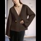 thumbnail image 5 of Cárdigan de Cuello en V para Mujer, Larga Acampanada, Botones, Frente Abierto, Suéter de Punto Holgado, Blazer de Otoño Café M, 5 of 10