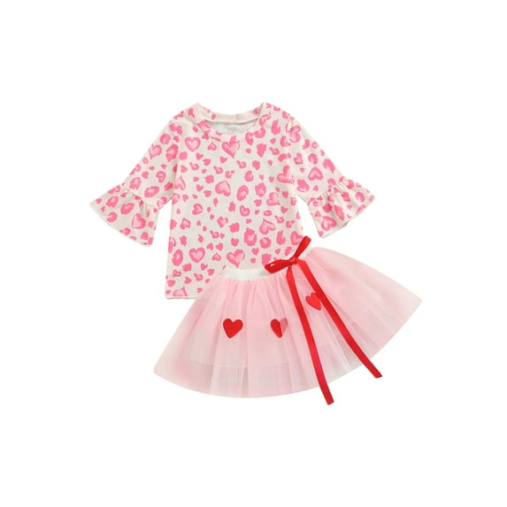 Kiapeise Baby Little Girl Princess Mesh Skirt Set Flared Long Sleeve Tshirt Tops Elastic Waist Tulle Skirt 2 Pcs Outfit