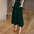 thumbnail image 3 of Dpytoraw High Waist A Line Midi Skirt Color Block Design Elegant Flared Hem Perfect For Casual And Formal Occasions Stretchy Denim Skirt with Pockets Green, 3 of 5