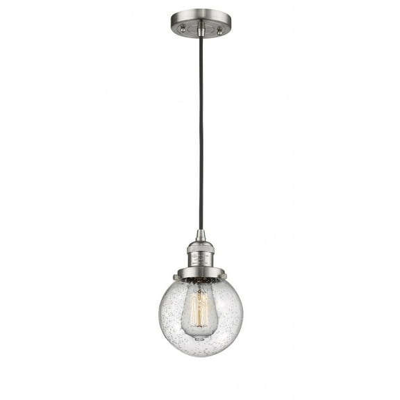 201C-SN-G204-6-Innovations Lighting-Beacon - 1 Light Cord Hung Mini Pendant In Industrial Style-9.5 Inches Tall and 6 Inches Wide-Brushed Satin Nickel