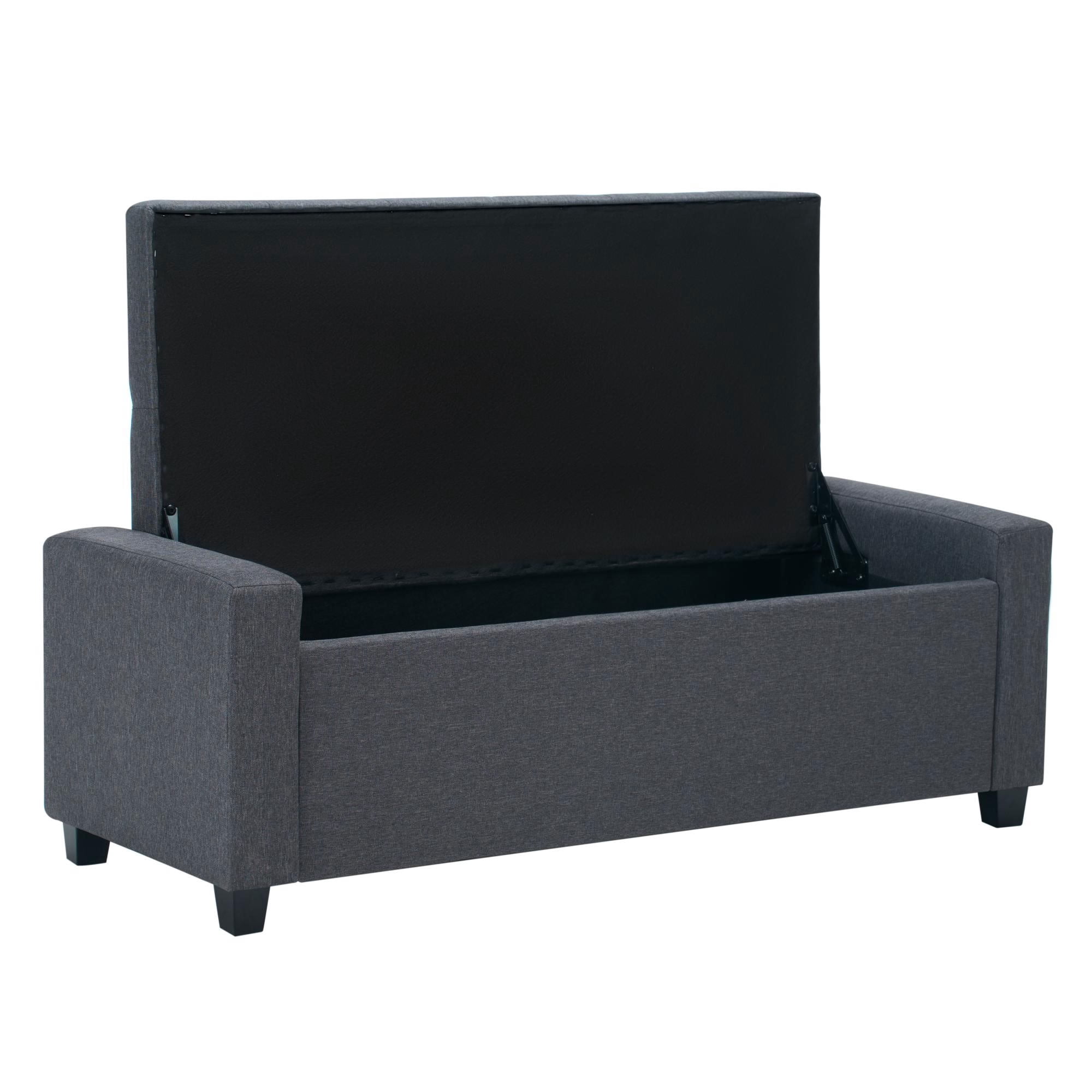 MAYEERTY 48 Inch Tufted Storage Ottoman Bench, Faux Linen Flip-Top Multi-Use Accent Bench for Bedroom Living Room Entryway