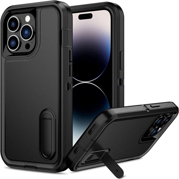 Military Grade Phone Case compatible with Apple iPhone 15 Pro Max, Dual Layer Shockproof Dustproof Drop Proof Protective Cover with Built-in Kickstand