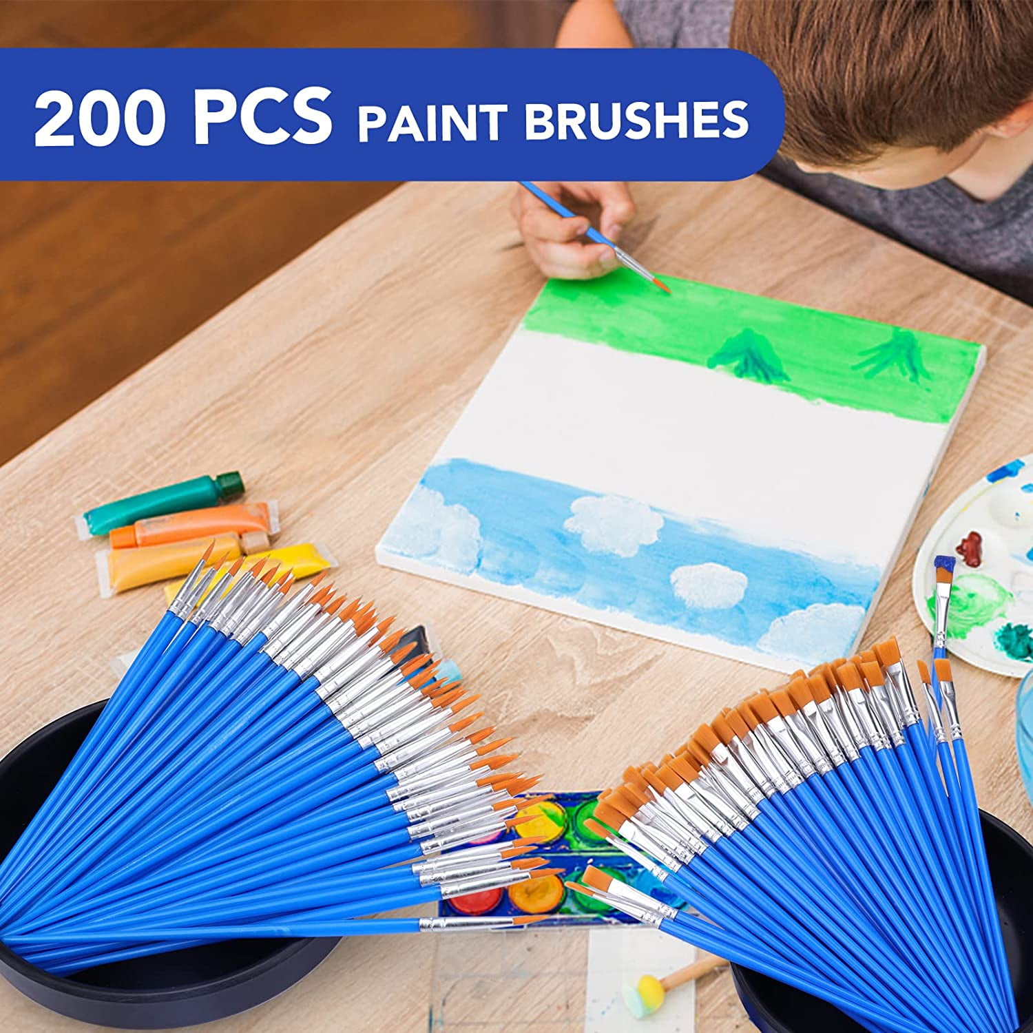 JJEAN-Acrylic Paint Brush Set, 200 pcs Nylon Hair Brushes for All Purpose Oil Watercolor Painting Artist Professional Kits