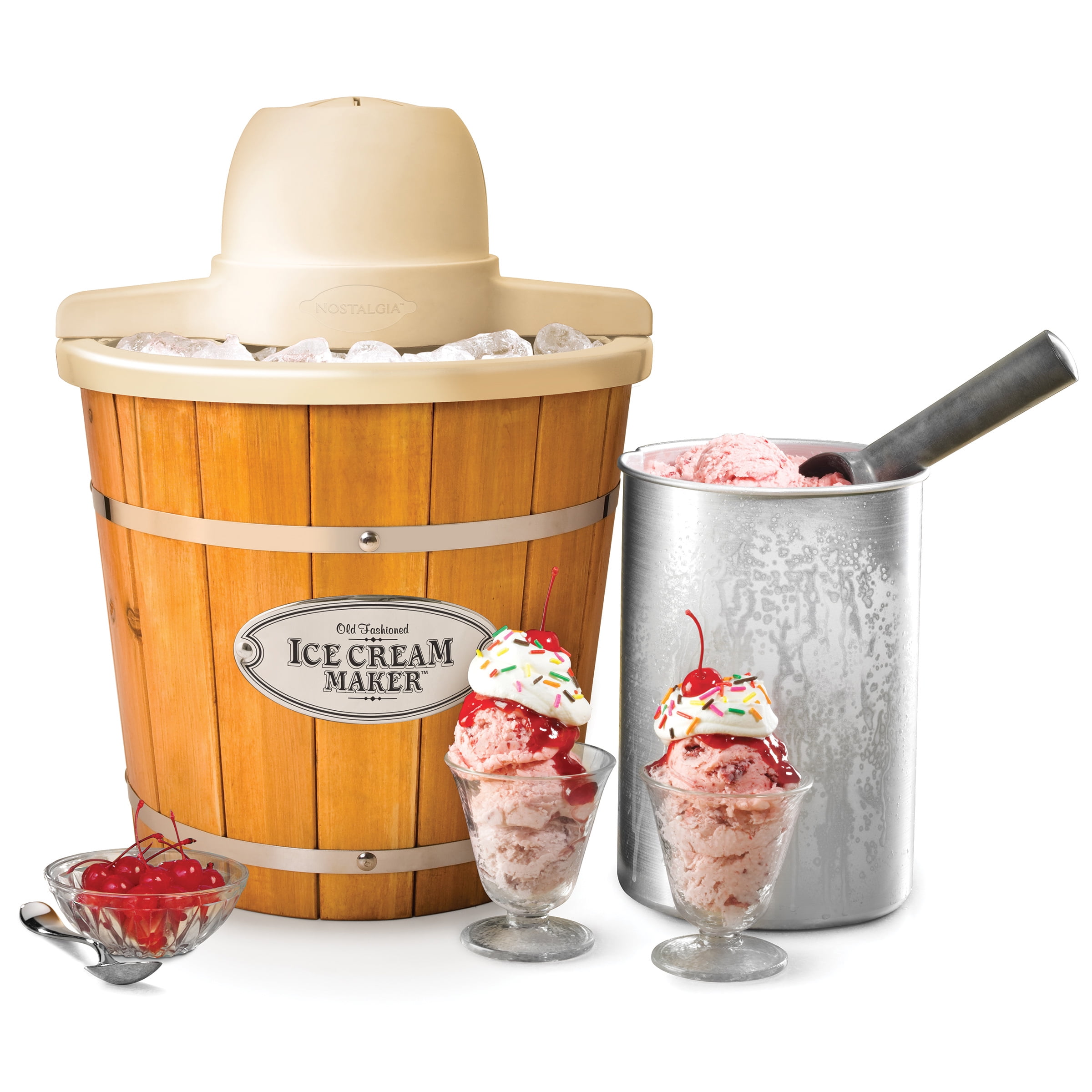 Electric Ice Cream Maker 4-Quart Bucket Freezer Home Made Frozen Yogurt Machine 