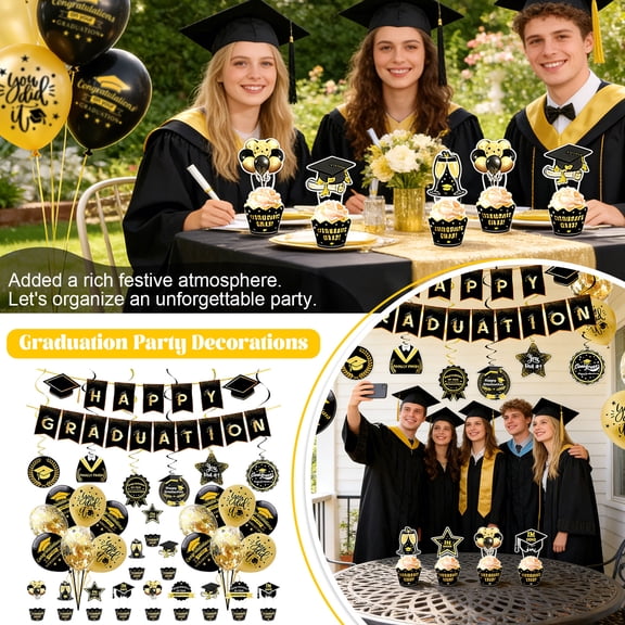 NIRHekf Graduation Decorations 2026 Themed Set - Graduation Themed Banner,Class of 2026 Backdrop,Balloons & Tableware Kit - Complete Party Supplies for High School & College,D