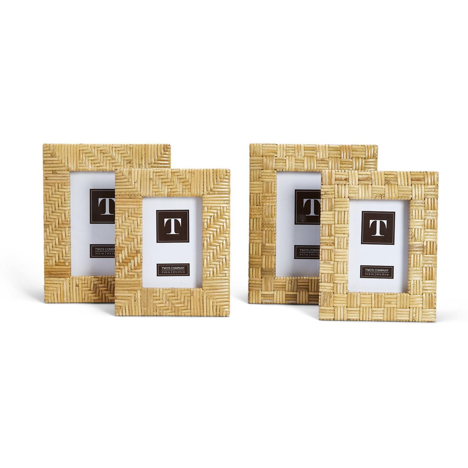 Two's Company Set of 2 Rattan Photo Frames Includes 2 Designs/Sizes