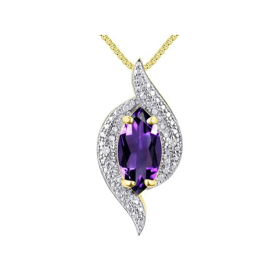RYLOS Necklace Yellow Gold 14K Designer Necklace Marquise Gemstone & Diamonds Pendant 18" Chain 10X5MM Amethyst February Birthstone Womens Jewelry Gold Necklace