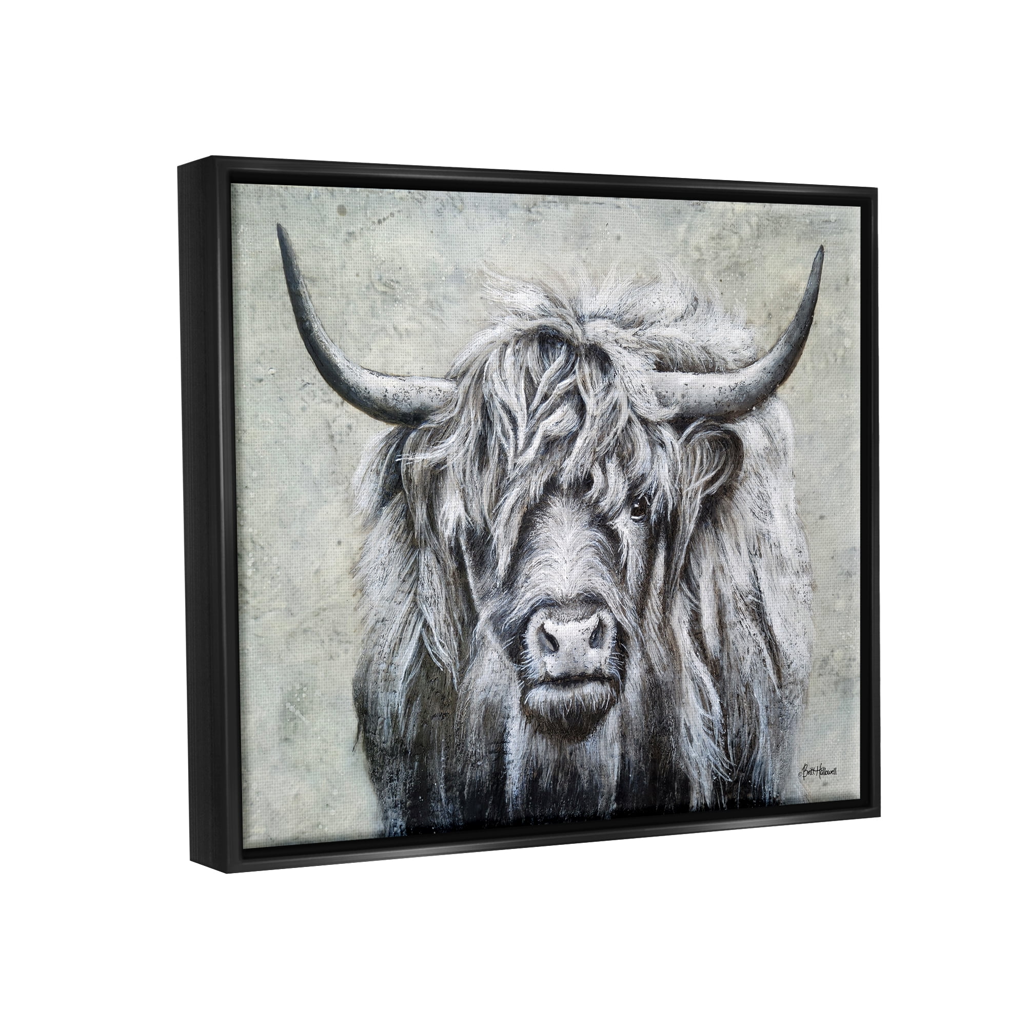Stupell Highland Cattle Distressed Rustic Animals & Insects Painting Black Floater Framed Art Print Wall Art
