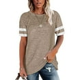 thumbnail image 1 of Promotion! T-shirt à Manches Courtes Rayé Couleur Unie pour Femmes Vert L, 1 of 3