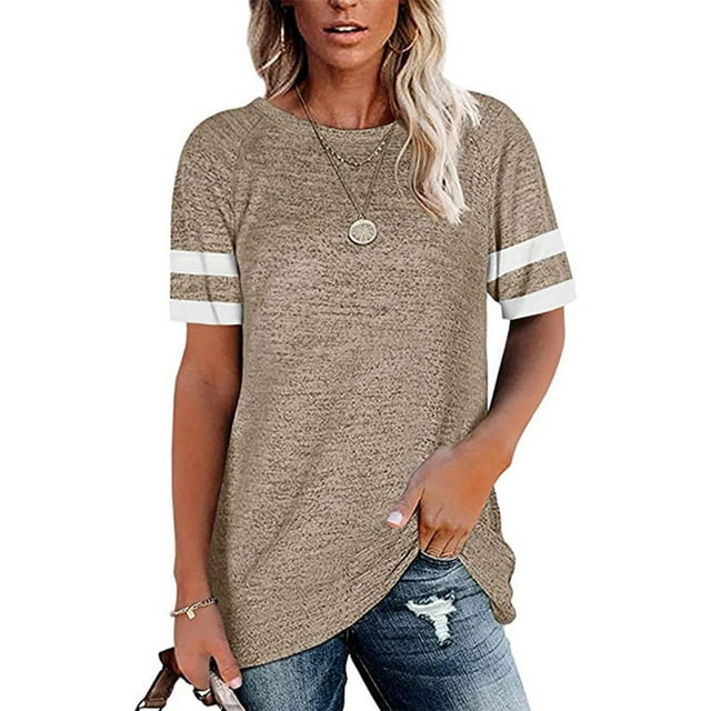 Promotion! T-shirt à Manches Courtes Rayé Couleur Unie pour Femmes Vert L