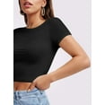thumbnail image 4 of Womens Slim Fitted Crop Tops - Basic Crew Neck Short Sleeve Casual Tees for Going Out, 4 of 5