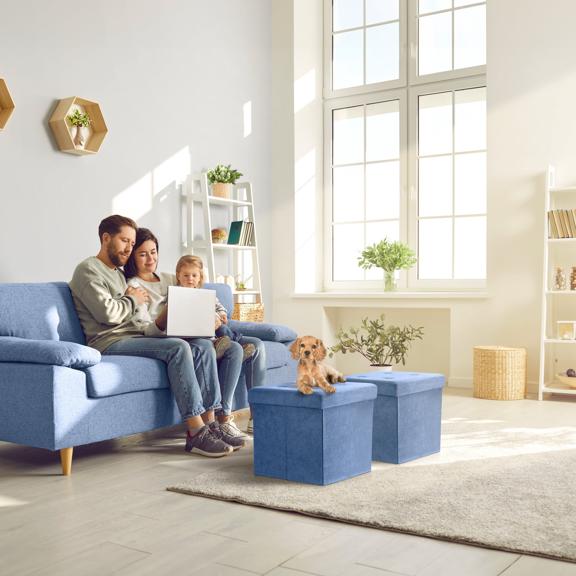 Sorbus Faux Suede Storage Ottoman Cube, Seat with Hidden Storage, Foldable, Lightweight, Teal