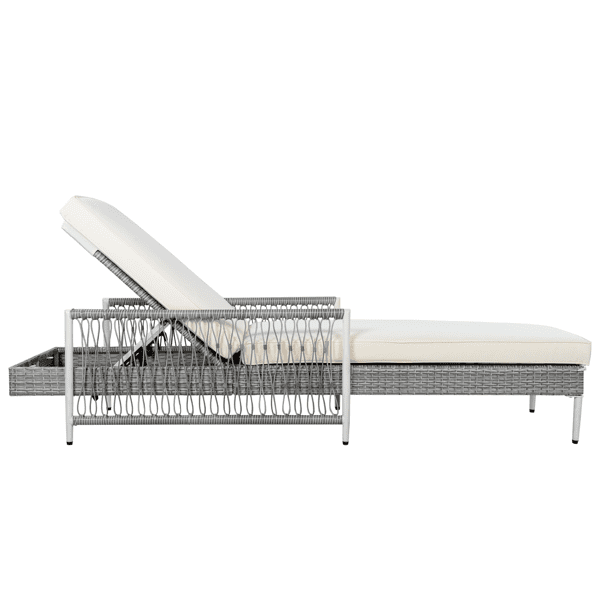 Minimalist Patio Wicker Lounge Chair, Outdoor All-Weather PE Rattan Chaise Lounge with 6 Gear Adjustable Recliner, Arms and Cushion for Poolside, Deck, Grey