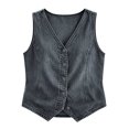 thumbnail image 6 of TGSLY Fall Denim Vest for Women Lightweight V Neck Button Down Jean Jacket Relaxed Casual Solid Color Sleeveless Layering Waistcoat XL, 6 of 8