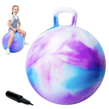 PLAYZAP Hopper Ball, Bouncy Ball with Handle for Kids, 18-inch Hippity Hoppity Hop Bounce Ball Toys, Sit and Bouncing Ball with Pump, Boys Girls Jumping Hopping Ball Gifts - Purple Cloud