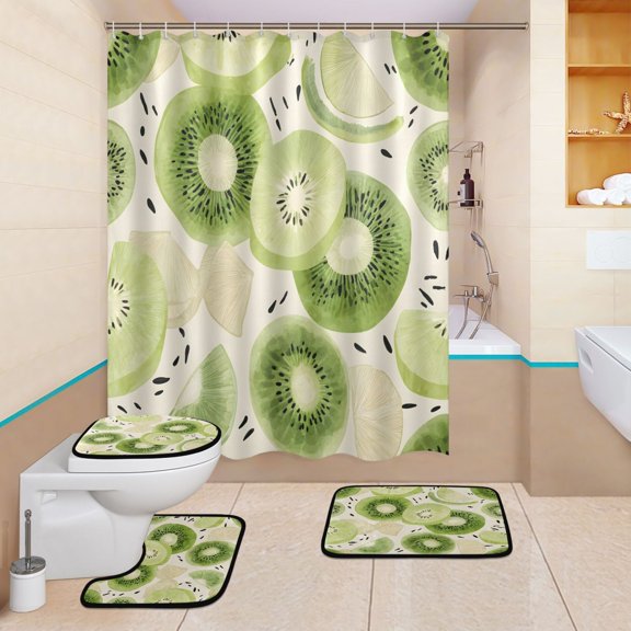 BZSMCE 4PCS Shower Curtain Set Bathroom Decorative Set-Kiwi Pattern