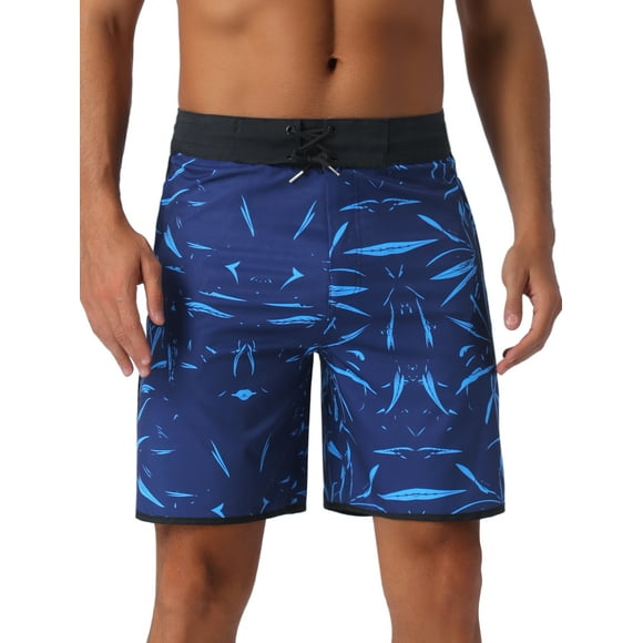 INSPIRAR CHIC Pantalones de baño atléticos hawaianos con cintura elástica y cordón para hombres, tropicales, 36, azules