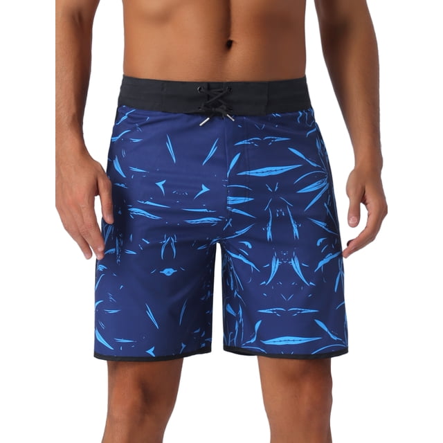 INSPIRAR CHIC Pantalones Cortos de Baño Atléticos de Hombre con Cintura Elástica y Cordón Estampado Hawaiano 30 Azul